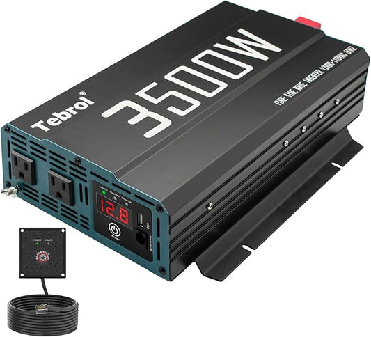 3500W Pure Sine Wave Inverter 12V DC to 110V AC Converter for Home, RV, Truck, Off-Grid Solar Power Inverter with Built-in 5V/2.1A USB, AC Hardwire Port, Remote Controller