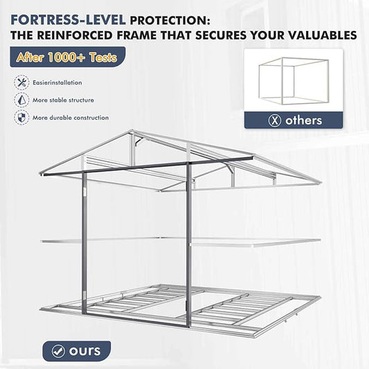 Metal Shed 10x10x7 FT with Floor Kit, Enhance Your Space with Natural Lighting, Outdoor Storage Steel Sheds with Base, Windows, Translucent Roofs, and Lockable Doors, Ideal for Garden & Patio