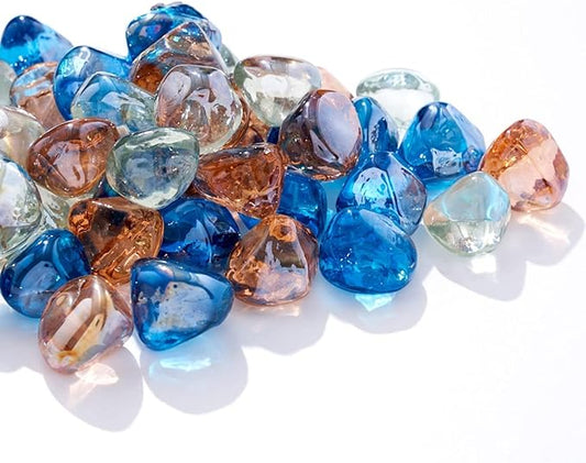Fire Glass Diamond 1 Inch Fire Pit Glass Rocks for Propane or Gas Fire Pit (Gift Package) (20 Pounds, White/Pink Champagne/Margarita Azura Blue Blend)