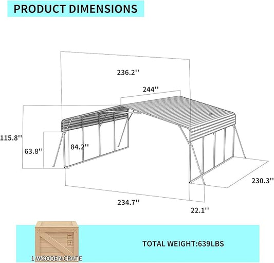 20x20 FT Metal Carport, Heavy Duty Car Port Canopy with Galvanized Steel Roof & Frame, Oversized Metal Carport Kit, Outdoor 2 Car Garage, Steel Car Shelter for Car, Boat, Truck, Dark Gray