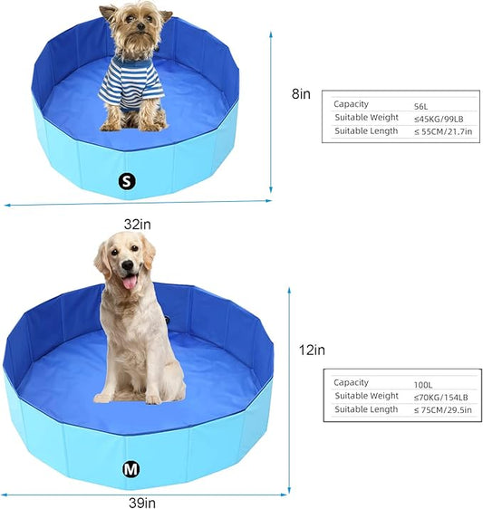 Foldable Pet Dog Kids Swimming Pool(40'' x 12''),Plastic Anti-Slip PVC Bathing Tub Swimming Pool Durable Fiberboard Kiddie Pool Blue