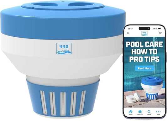 440 Pool Chlorine Floater Dispenser, Fits Up to 5 Pieces of 3-Inch Chlorine Tabs, Adjustable Flow, Control, Heavy-Duty Plastic - Suitable for Small & Large Pools - 9.6 Ounces