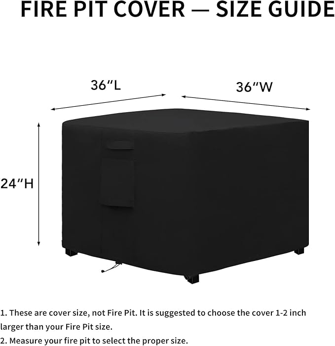 Easy-Going Outdoor Fire Pit Cover Square 36"Lx36"Wx24"H, Durable Outdoor Gas Firepit Cover, Waterproof and Weatherproof Cover for Fire Pit, Black