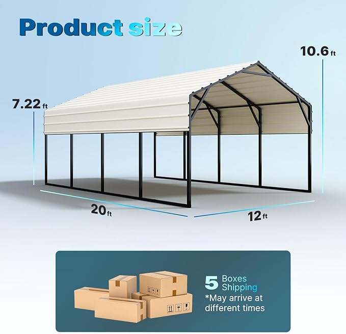 Quictent 12x20 ft Heavy Duty Metal Carport for Vehicle Storage Snowproof & Windproof Steel Car Shelter
