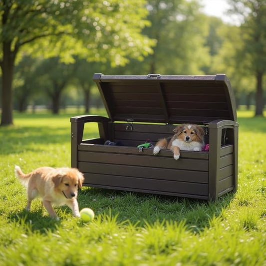 60 Gallon Plastic Resin Weather Resistant Outdoor Backyard Patio Storage Deck Box (Non-Brushed Brown)