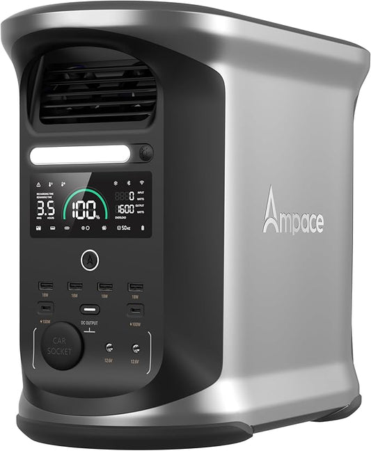 AMPACE Andes 1500 Power Station 2400W(Surge 3600W) Solar Generator, 1462Wh Solar Power Station, 1800W A-Boost Fast Charging, APP Control, Emergency Power for Home, Camping, Outdoor Battery Backup