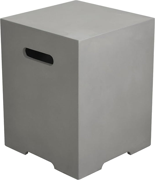 AMS Fireplace | Elementi Square-2 Smooth Light Gray 20 lbs Propane Tank Cover | Concrete GFRC Base | Dimensions: 15.7 x 15.7 x 20 inches | Perfectly Matches with Westport Fire Pit Table.