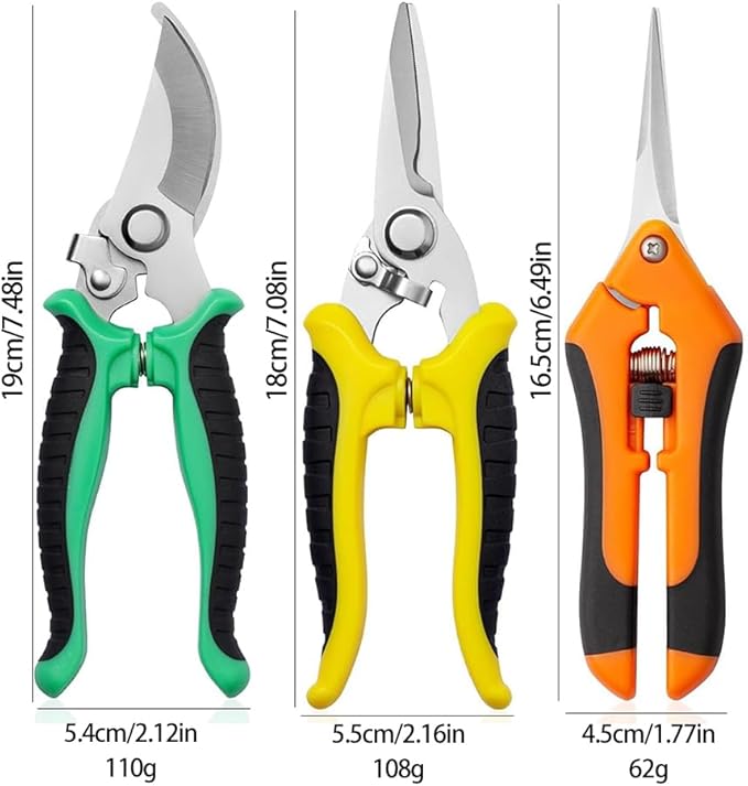Pruning Shears Set - 3 Pack Garden Shears with Stainless Steel Blades, with Safe Lock Mechanism Handheld Garden Clippers, Gardening Snips, Garden Scissors, and Gardening Gloves