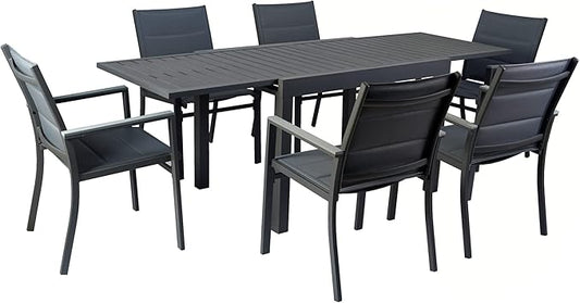 Kozyard 7 Piece Outdoor Patio Dining Set for 6 Person, Coolmen Patio Dining Table 6 Pack Dining Chair with Gray Frame for Backyard, Porch, Deck, Garden (Gray)