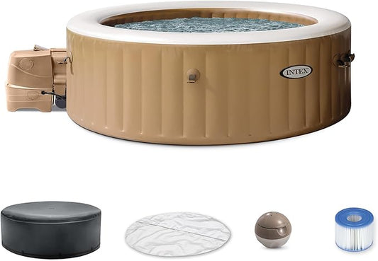 Intex PureSpa 6 Person Bubble Massage Inflatable Hot Tub Spa Set, Sahara Tan - Portable Outdoor Spa Plus Water Heater Pump, Foam Cover, Dispenser Ball
