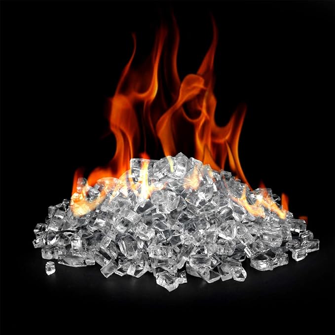 Onlyfire 10 lbs Fire Glass for Propane Fire Pit, 1/2-Inch High Luster Fireplace Glass Rocks for Fire Pit Table, Platinum