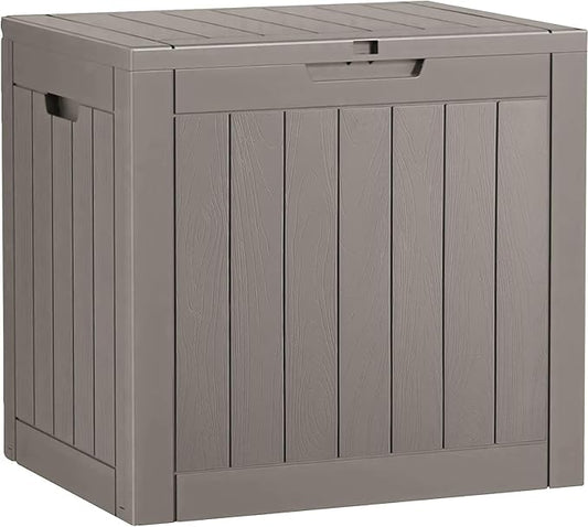 31 Gallon Outdoor Storage Deck Box Waterproof,Garden Tool,Backyard Cushion,Poolside Storage,Small Delivery Boxes for Outside,Lockable Lid,Wood-like Striped Black