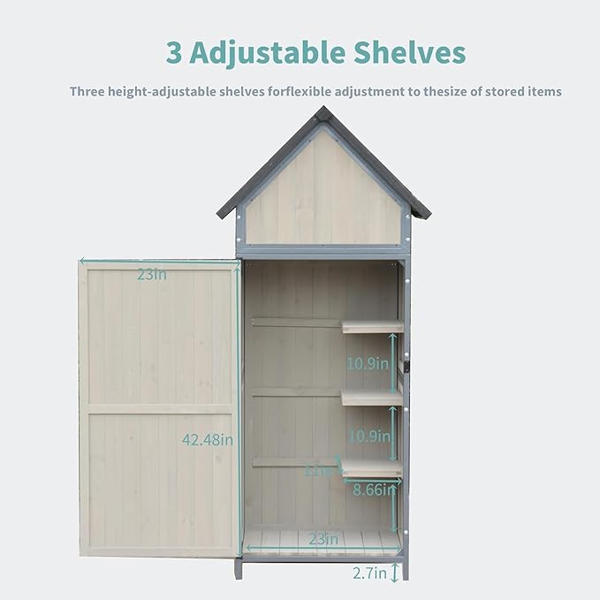 Outdoor Sheds Storage, 2.5x5.6FT Vertical Storage Sheds, Wooden Sheds with Metal Frame, Large Capacity Storage, Box for Backyard Garden Patio Lawn (Gray)