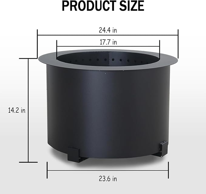 23.6 Inch Smokeless Fire Pit Stove, Outdoor Bonfire Firepit Stainless Steel, Wood Burning Fireplaces for Patio, Backyard, Camping