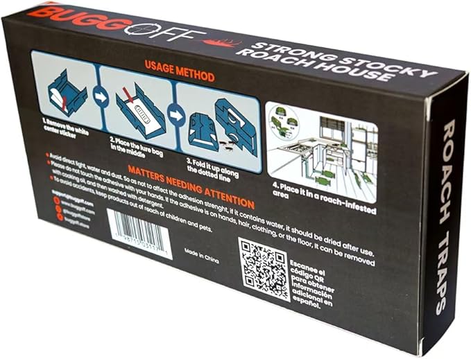 BUGGOFF - Roach House Trap 10 Pack, Baited Glue Traps, Cockroach Killer Indoor & Outdoor, Great for Home, Office, Warehouse & More! Sticky Pest Control Trap (10)