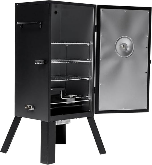 Masterbuilt® 30-inch Electric Vertical BBQ Smoker with Analog Temperature Control, Chrome Smoking Racks and 535 Cooking Square Inches in Black, Model MB20070210
