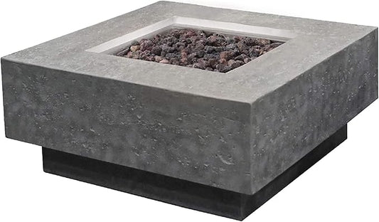 Elementi Manhattan Concrete Fire Pit 36" x 36" Outdoor Patio Firepit Includes Lava Rocks Modern Fire Pits & Outdoor Fireplaces for Garden, Deck, Indoor & Outdoor Heating