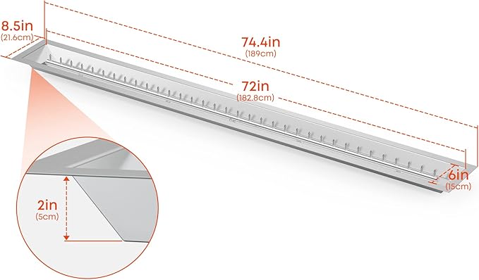 Stanbroil Linear 72" x 6" Drop-in Fire Pit Pan with Jet Burner, Upgrade Natural Gas & Propane Fire Table Insert Kit, High Flame, 175k BTU Max