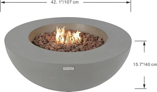 Elementi Lunar Bowl Cast Concrete Fire Table Bundle, Outdoor Fire Pit Fire Table Patio Furniture, Light Gray (Natural Gas)