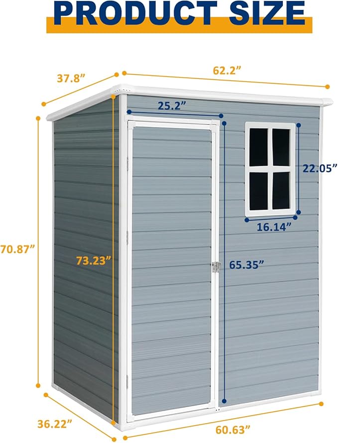 5ft x 3ft Resin Outdoor Storage Shed Plastic Garden Sheds with Floor and Lockable Door for Backyard, Lawn, Grey