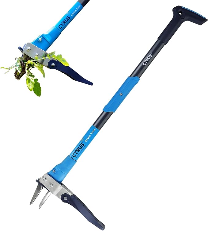 CYRUS Weed Puller Tool - 3-Claw 39‘’ Gardening Hand Tool with Ergonomic Aluminum Handle, High-Resilience Spring & Stainless Steel Teeth for Easy Weed Removal