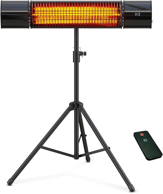 Outdoot Electric Heater, Electric Patio Heater for Outdoor/Indoor Use, Wall Mounted Or Tripod Infrared Garage Heater, 1500W, Remote Control, Black