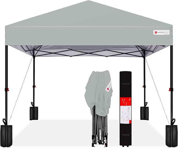 Best Choice Products 8x8ft 1-Person Setup Pop Up Canopy Tent Instant Portable Shelter w/ 1-Button Push, Case, 4 Weight Bags - Silver