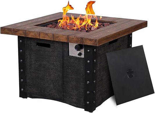 Afterglow Outdoor TerraFab Propane Fire Pit Table for Outside Patio Backyard Garden, Firepit Table with Weather Cover and Lava Rocks，50000 BTU，34.5”X34.5”X23.8”H, Black, CSA Certificated