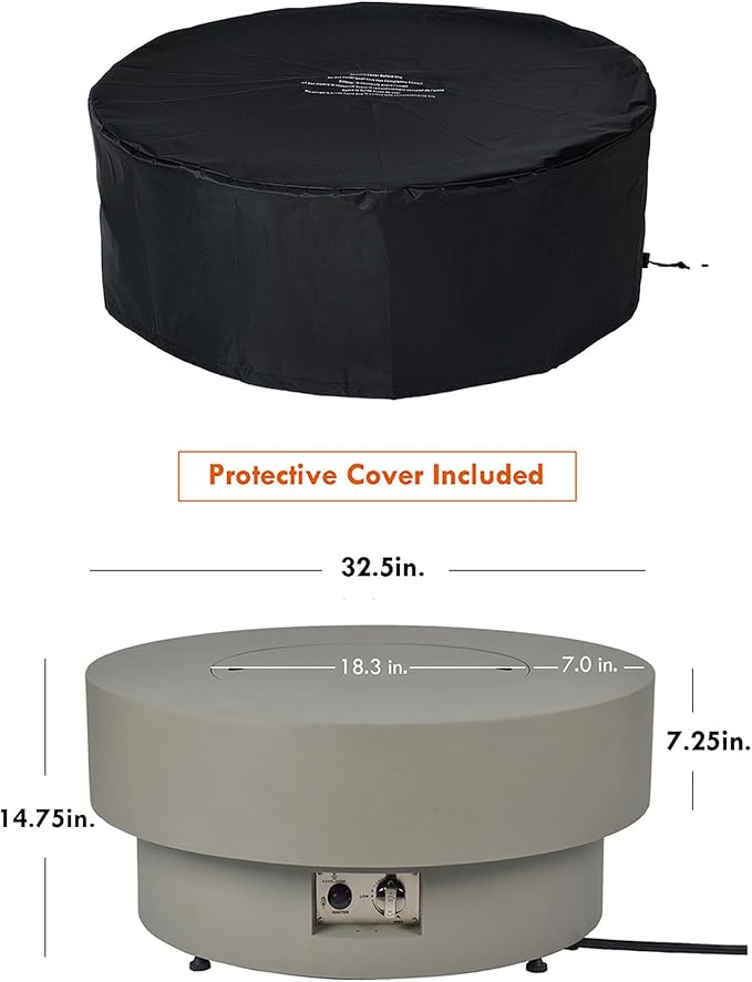 32.5-inch Outdoor Gas Fire Pit Table with Natural Gas Conversion Kit, 50,000BTU Propane Gas Fire Pits for Outside Patio w/Round Burner Lid, Glass Rocks, Cover