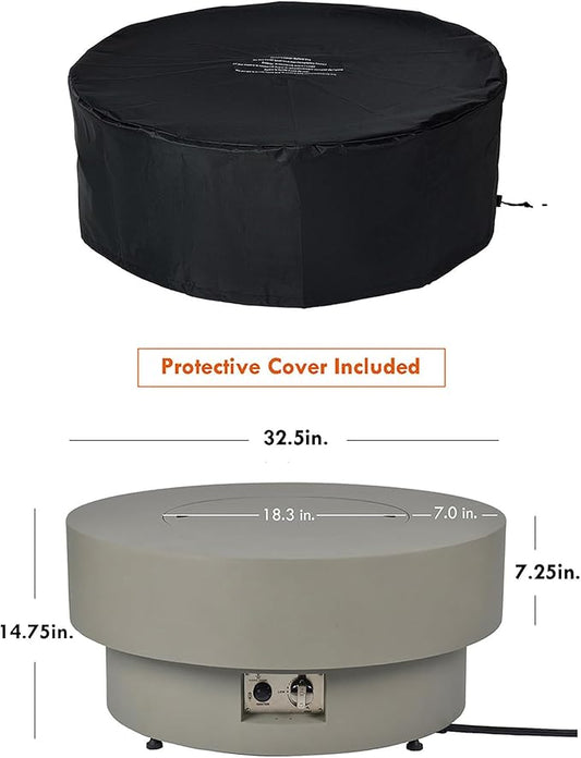 32.5-inch Outdoor Gas Fire Pit with 20lb Propane Tank Cover Table & Wind Glass Shield,50,000BTU Propane Gas Fire Pits for Outside Patio w/Round Burner Lid, Glass Rocks