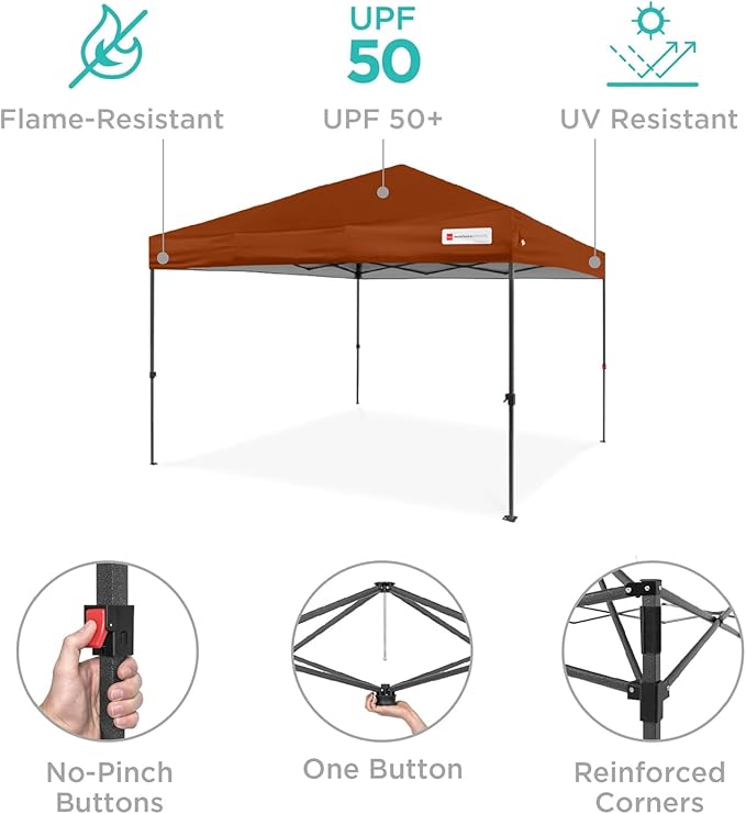 Best Choice Products 8x8ft 1-Person Setup Pop Up Canopy Tent Instant Portable Shelter w/ 1-Button Push, Case, 4 Weight Bags - Rust