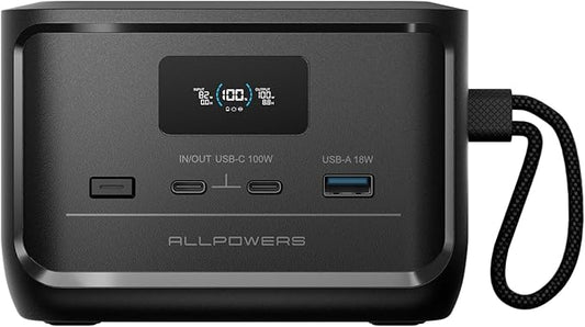 ALLPOWERS SOLAX P100 Portable Power Bank, 99.2Wh Power Station with 2 100W USB-C LiFePO4 Battery,Fast Charging QC 3.0 PD Portable Charger for Outdoor Traveling Fishing Emergencies Camping Essentials