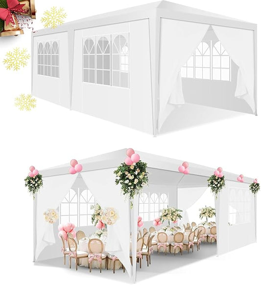 HOTEEL 10x20 Canopy Tent with Removable Sidewalls, White Tents for Parties Outdoor Party Tent Waterproof & UV Protection for Carpas Gazebo Shelter Wedding Events BBQ