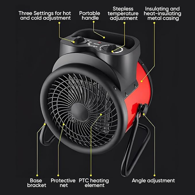 Saker 3000W Powerful Portable Heating Cannon for Outdoor&Indoor Use, PTC Electric Small Space Heater with 90° Adjustable Angle, Fast Heater for Greenhouse, Garage, Bedroom, Home Office (5 PC)