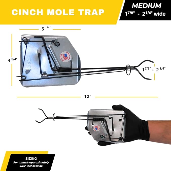 Cinch Mole Trap Kit, Professional-Grade, Heavy-Duty Reusable Trap System for Mole and Small Rodent Control | Easy Set, Humane, No Chemicals, Ideal for Lawns, Gardens, and Farms | Made in USA (Medium)