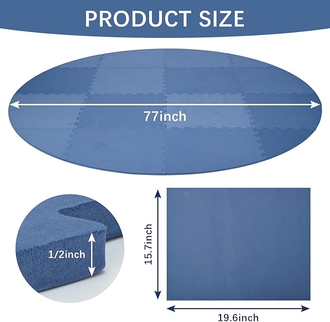 tonchean 77 Inch Round Hot Tub Mat for Inflatable Tub,1/2" Thicken Hot Tub Pad Foundation for Inflatable Tub Eva Foam Padding for Outdoor Hot Tubs Non Slip Pool Spa Pad Game Camping Mat(Blue)