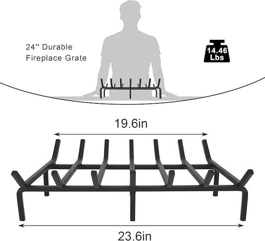 Fireplace Log Grate, Heavy Duty Solid Steel Wood Rack Stove Firewood Holder for Indoor Hearth Outdoor Fire Pit Chimney Hearth Kindling Tool (24 inch)