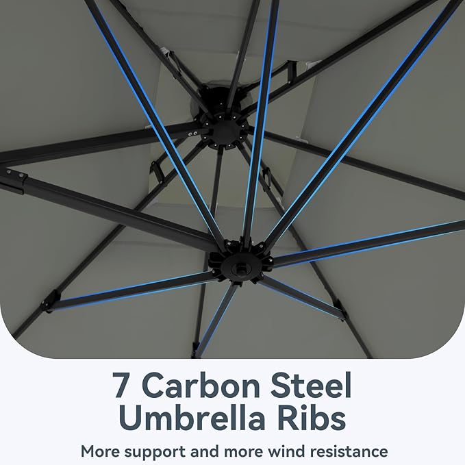 GREEN PARTY 12x9 ft Cantilever Patio Umbrella, Rectangle Offset Outdoor Umbrellas with 360° Rotation, 5-Year-Non-Fading Hanging Pool Umbrella for Garden Deck Poolside - Grey