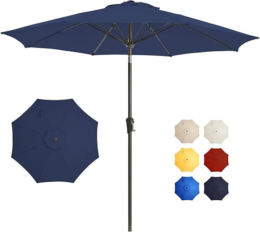 9FT Large Outdoor Patio Umbrella Market Table Umbrella-UV Resistant, Easy Push Button Tilt and Crank, 8 Sturdy Ribs Heavy-Duty Pool Umbrella for Deck, Backyard,Garden,Navy