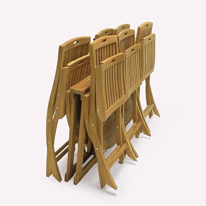 Indonesian Grade A Teak Outdoor Dining Set 7 Pieces. Patio Dining Set with One 59" Round Folding Round Table and 6 Folding Arm Chairs