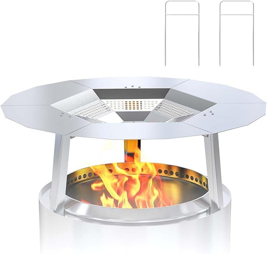 LS'BABQ One-Piece Heat Deflector for Solo Stove Yukon 27", Stainless Steel Heat Diffuser Accessories for Yukon Fire Pit with 3 Leg, for Most 27 inches Outdoor/Indoor Backyard Camping Fire Pit Stove