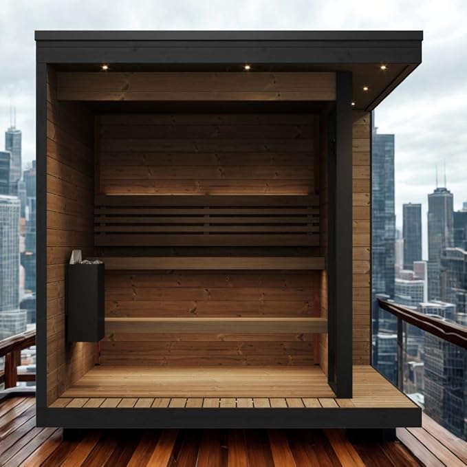 GL6 Outdoor Sauna Kit, Garden Luxury-Series Outdoor DIY Sauna Kit, Thermo-Spruce, up to 6 Persons Bundles (Sauna Heater and Sauna Stones Included) (HIVE MINI 11 WiFi - White)