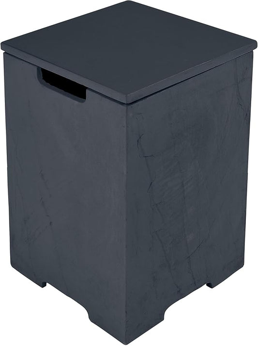 AMS Fireplace | Elementi Tall Square Slate Black Propane Tank Cover | Concrete GFRC base | 15.9 × 15.9 × 24.9 inches | Suited For Black Cape Town Fire Pit Table