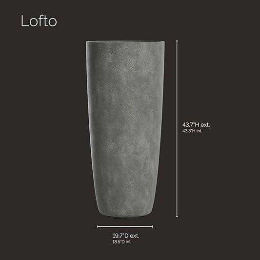 Lofto Tall Planter – Grey Stone Finish – Fiberglass Indoor/Outdoor and Weather-Resistant Large Planter (19.7" D x 43.7" H Exterior, 18.5" D x 43.3" H Interior)