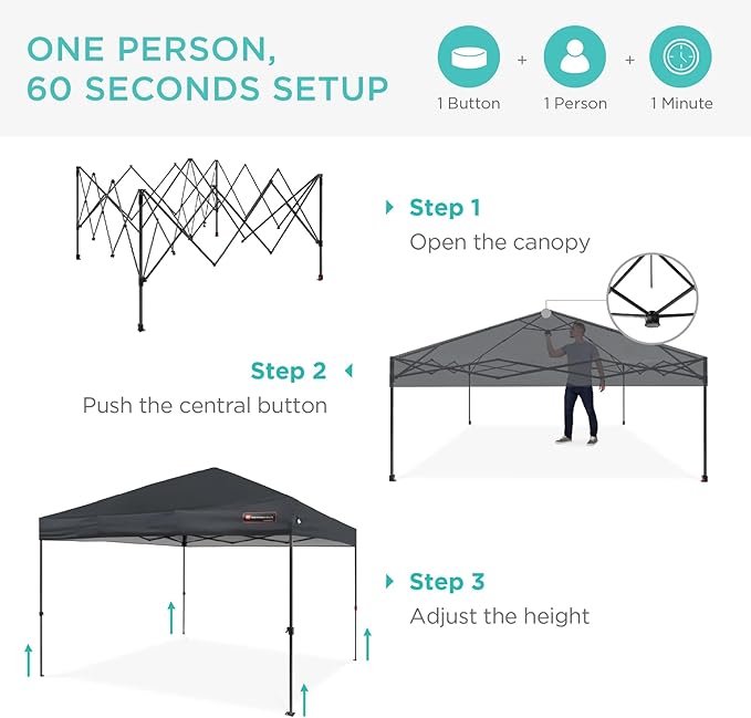 Best Choice Products 8x8ft 1-Person Setup Pop Up Canopy Tent Instant Portable Shelter w/ 1-Button Push, Case, 4 Weight Bags - Gray
