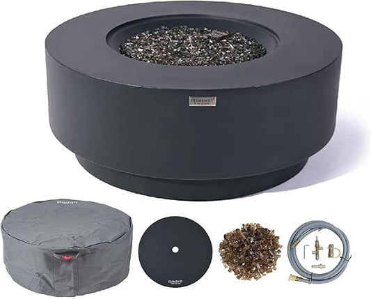 AMS Fireplace | Elementi Plus | Nimes | Round Dark Gray Concrete Natural Gas Fire Table Pit (Natural Gas)