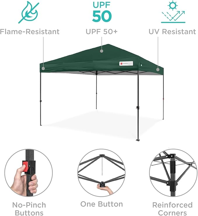 Best Choice Products 8x8ft 1-Person Setup Pop Up Canopy Tent Instant Portable Shelter w/ 1-Button Push, Case, 4 Weight Bags - Dark Green