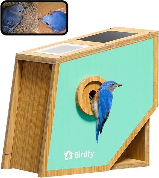 Birdfy Smart Bird House with Camera | Lifetime AI Identify | Auto-Record Nesting Stages & Alerts | Remote Control | Night Vision | Battery & Solar Outdoor-Ready, Ideal For Nesting Watching Enthusiasts