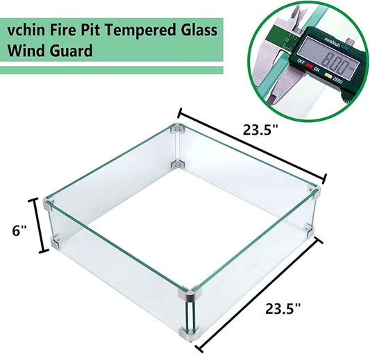 Fire Pit Wind Guard, 23.5 Inch Glass Wind Guard for Fire Pit Round Table, Made of Clear Tempered Glass, Set with Assembly Instructions, Easy to Install