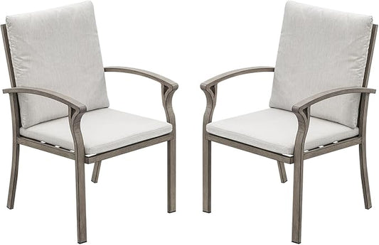 SEEHILL Outdoor Dining Chairs Set of 2, High Backrest Patio Chairs Set with Thick Cushion, All Weather Aluminum Patio Dining Chairs, Patio Furniture Set for Garden, Backyard, Deck, Pool, Limed Oak